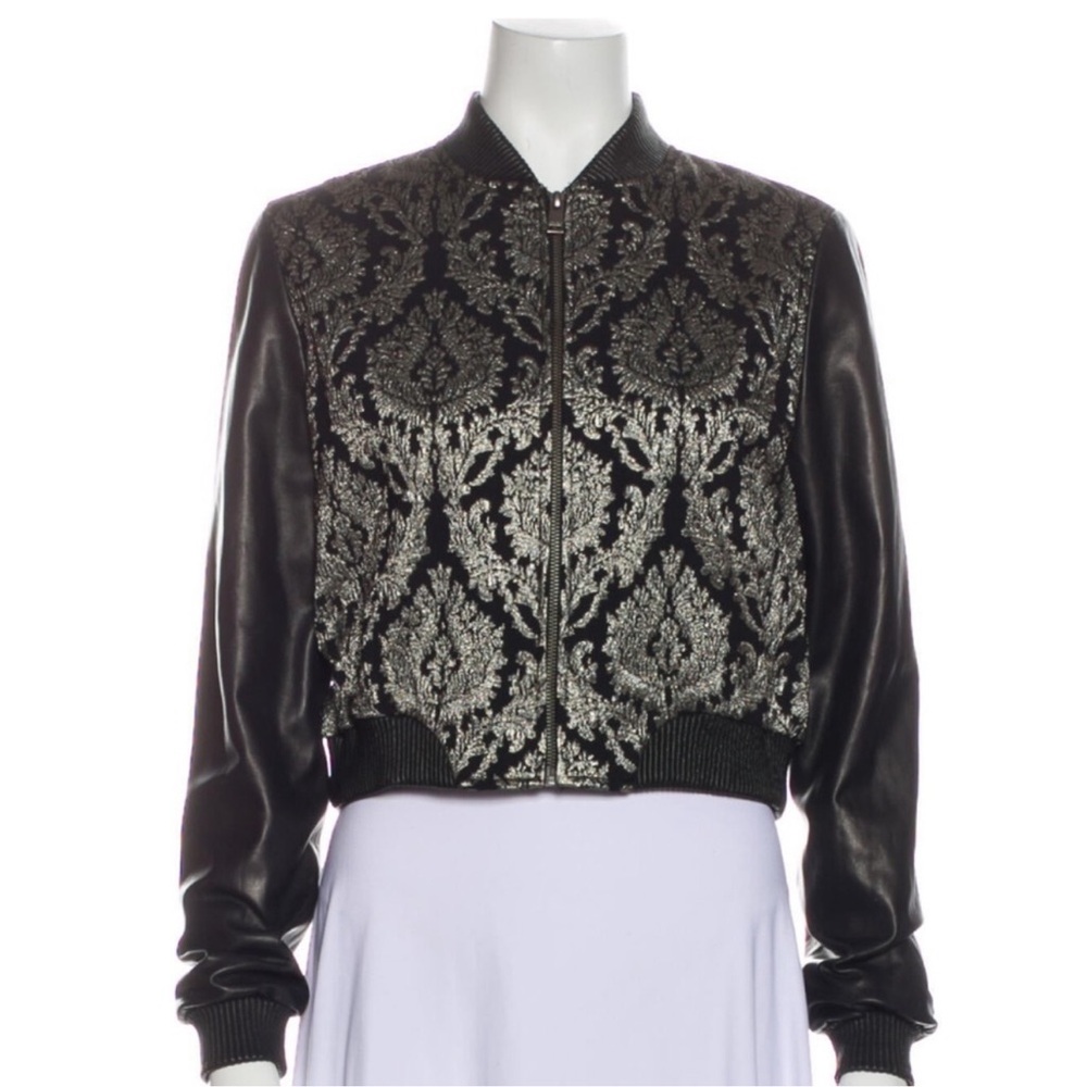 Lamarque Leather Black and Gold Bomber Jacket